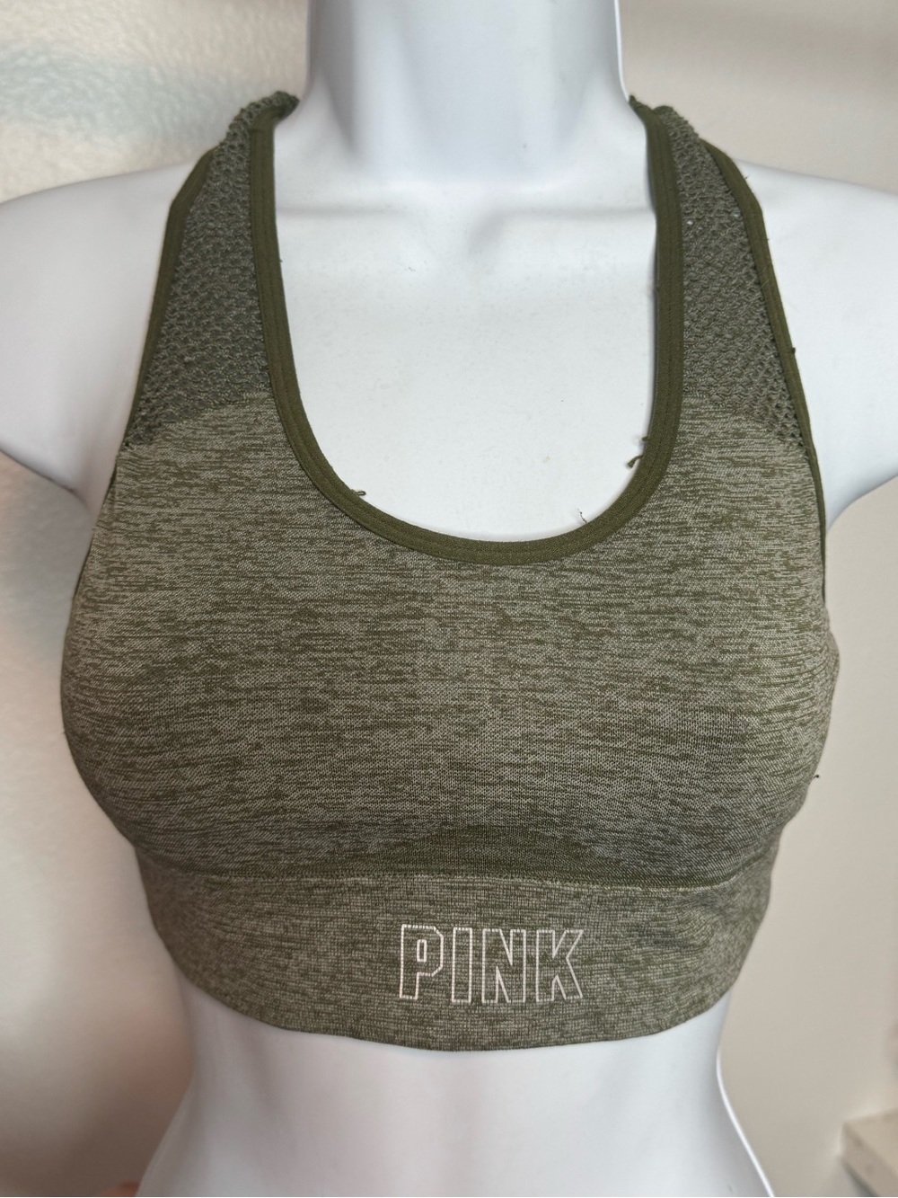 PINK Victoria's Secret Olive Green Seamless Racerback Sports Bra